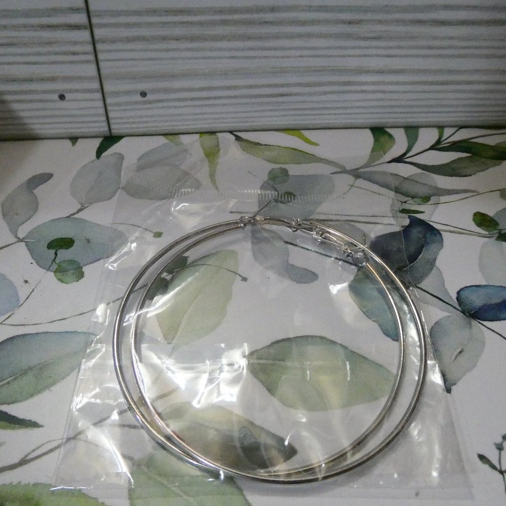 XXL sized hoops. Silver. Brand new never has been warren.